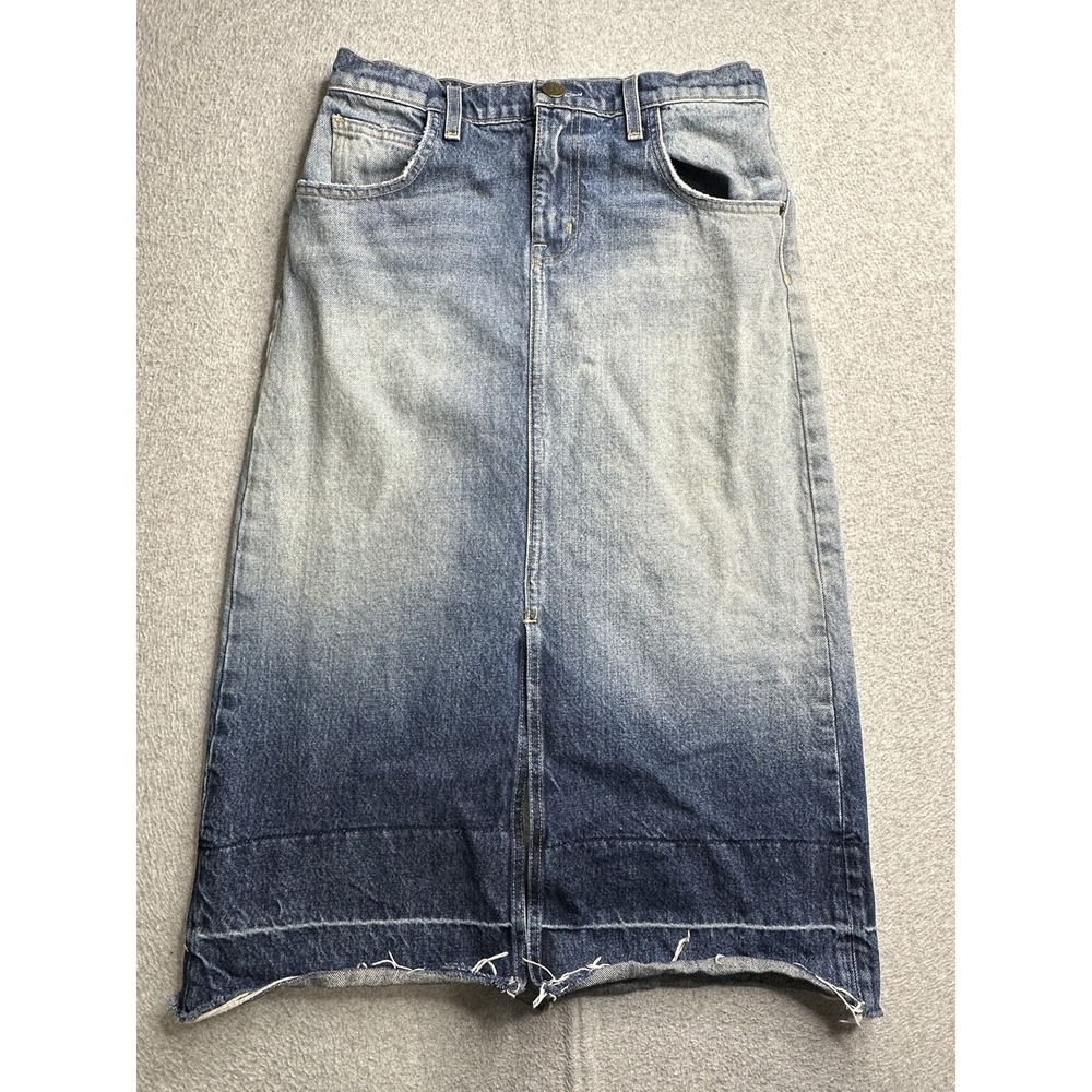 Current Elliott Denim Skirt Womens 26 Blue Indigo Ombre The Slit Midi Raw Hem‎